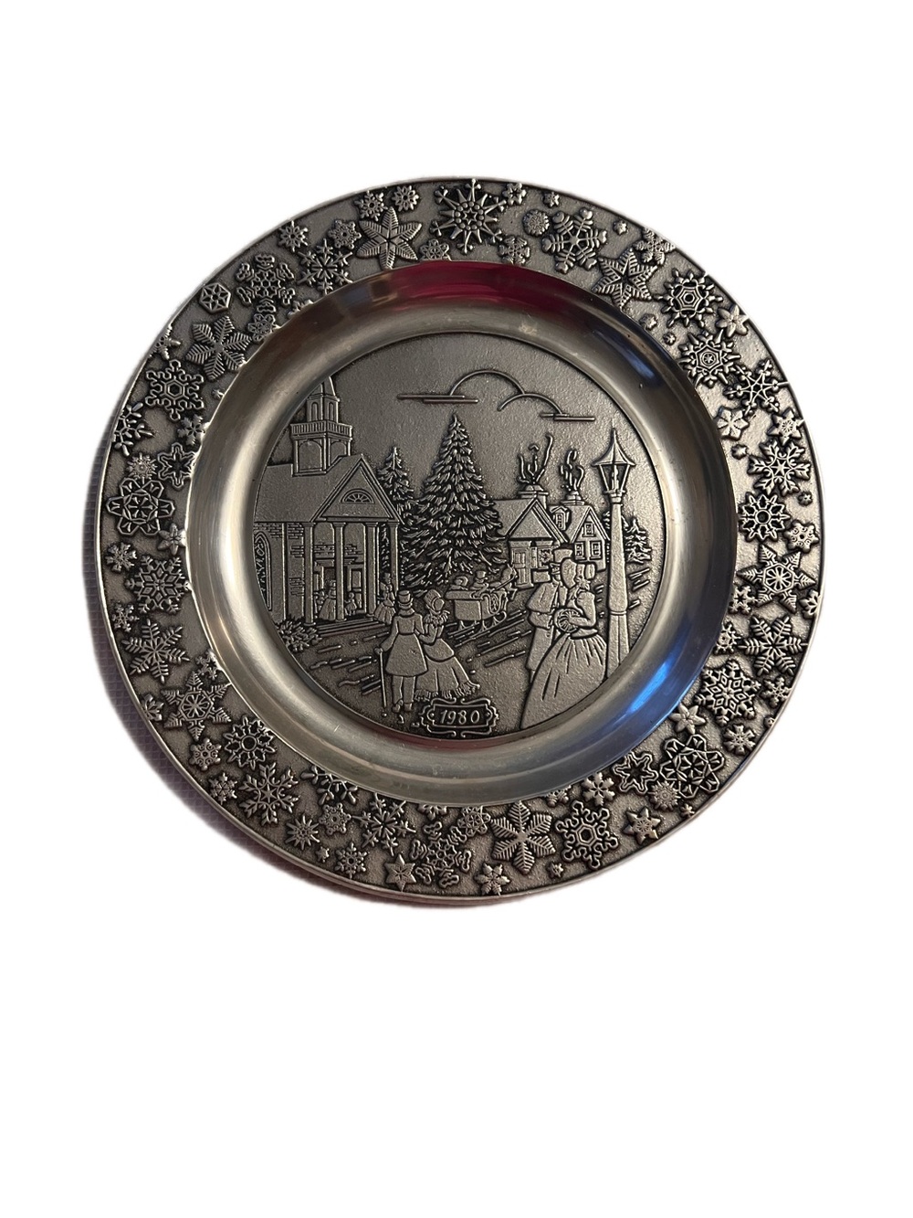 1980 Wilton Armetale Pewter “Going To Church” Snow Flake Rim Plate 11” VTG